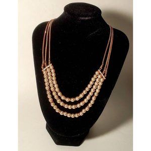 Kenneth Cole Necklace, 3 strand mixed media pearl beads, gold beads and chain